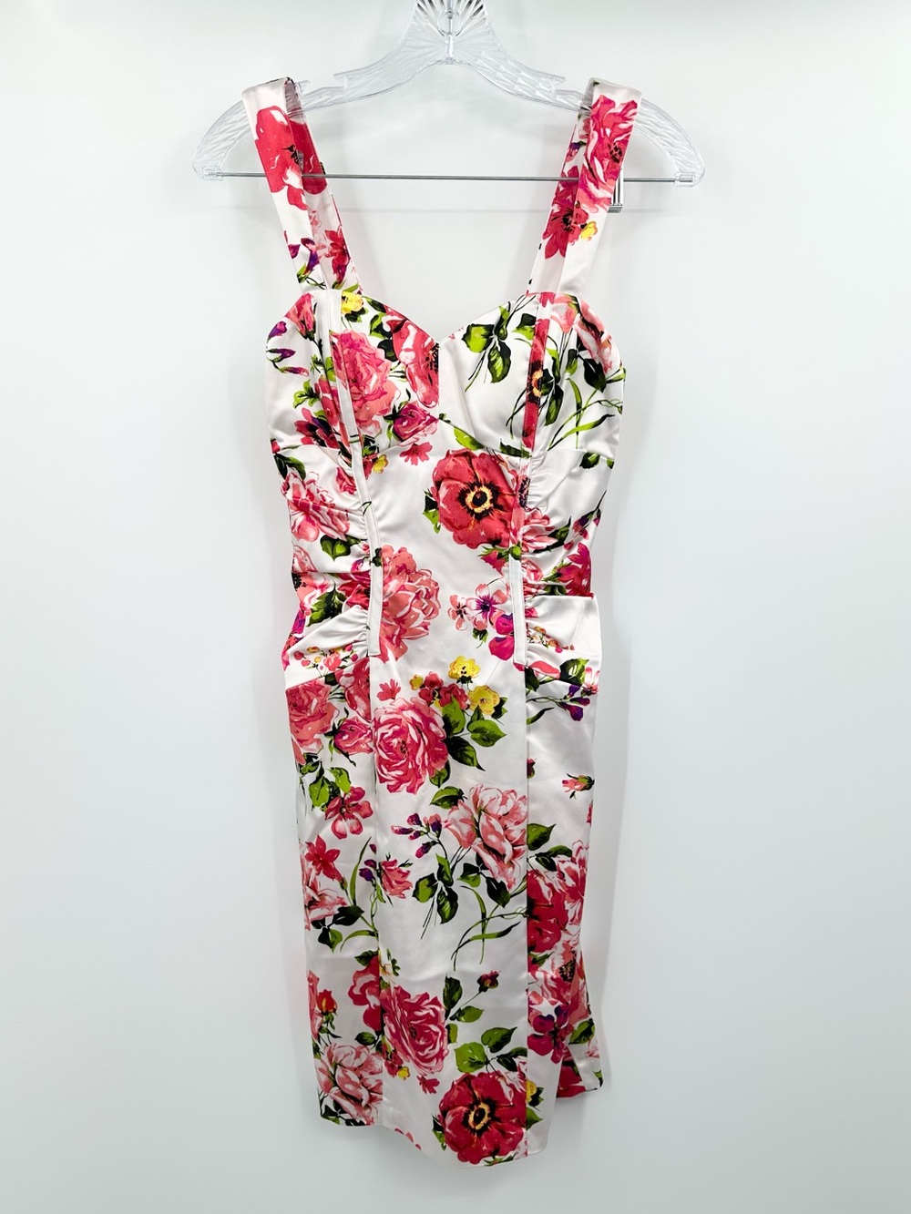 Cache NWT Vintage Satin Floral Sweetheart Bodycon Mini Dress Size 2